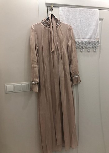 Nakış Detaylı Bej Uzun Keten Elbise - Görsel 4