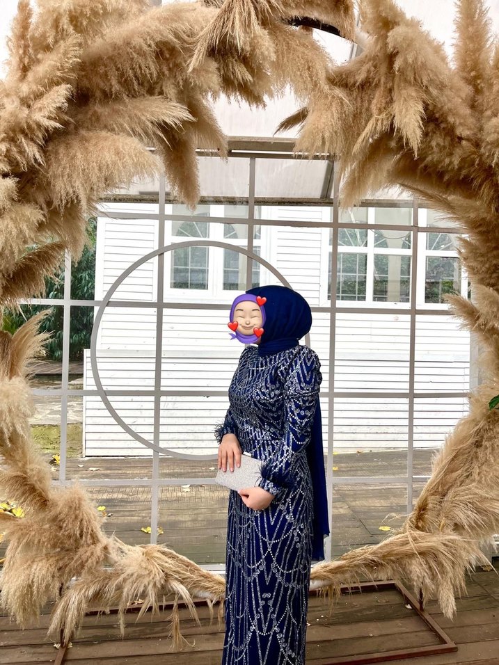 Uzun Kollu Boncuk İşlemeli Mavi Abiye - Görsel 2