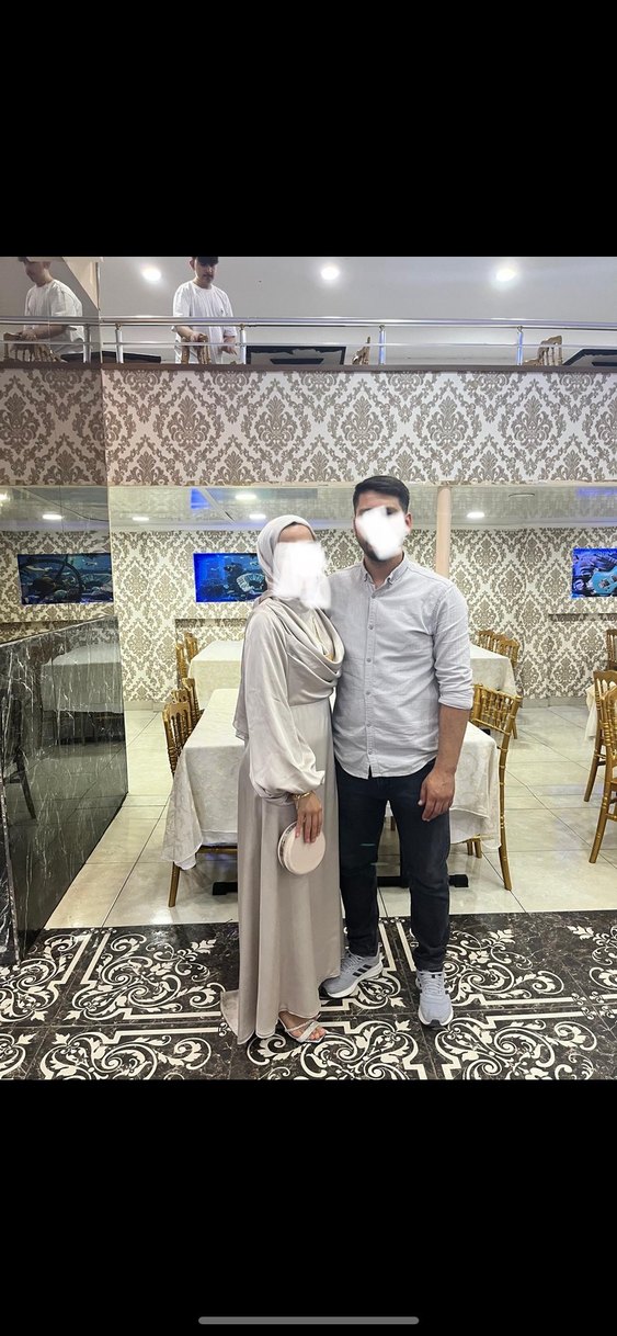 Bej Uzun Drapeli Tesettür Abiye Elbise - Görsel 2