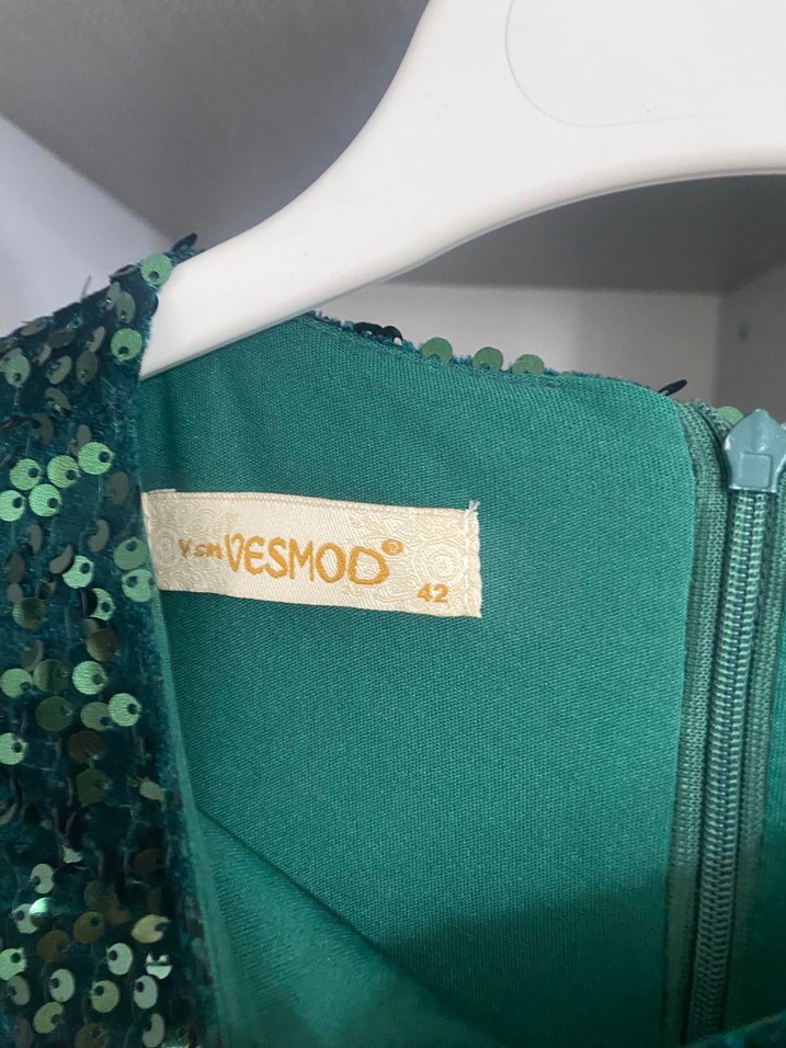 Parlak Yeşil Uzun Kollu Kadın Abiye Elbise - Görsel 5