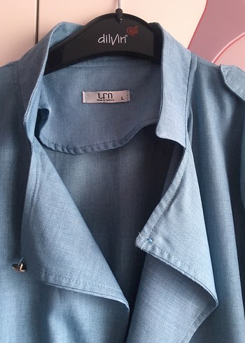 Mavi Keten Kadın Uzun Trençkot - Görsel 2