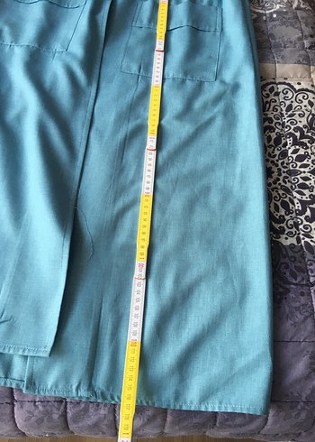 Mavi Keten Kadın Uzun Trençkot - Görsel 5