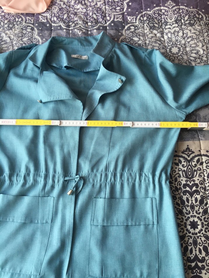 Mavi Keten Kadın Uzun Trençkot - Görsel 4