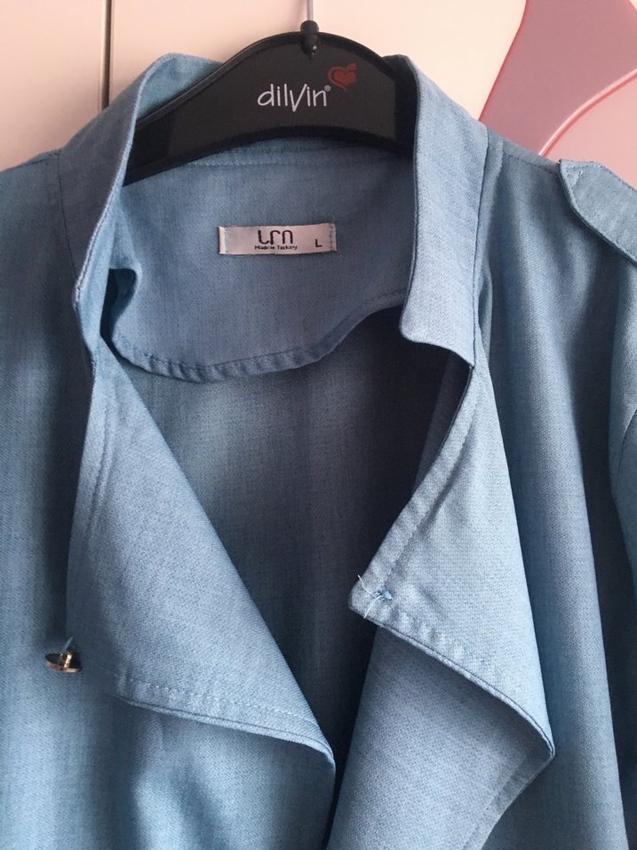 Mavi Keten Kadın Uzun Trençkot - Görsel 2