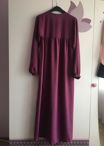 Bordo Uzun Keten Elbise - Görsel 2