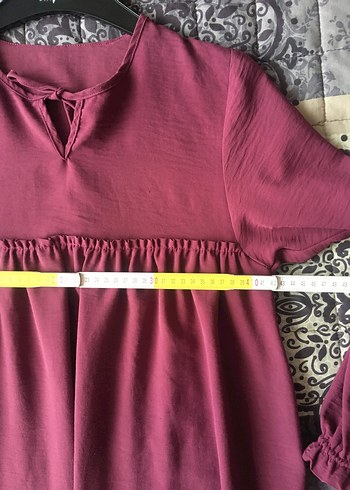 Bordo Uzun Keten Elbise - Görsel 3