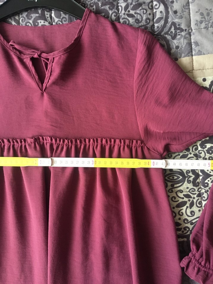 Bordo Uzun Keten Elbise - Görsel 3