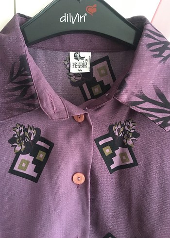 Mor Desenli Düğmeli Uzun Kollu Kadın Gömlek - Görsel 2