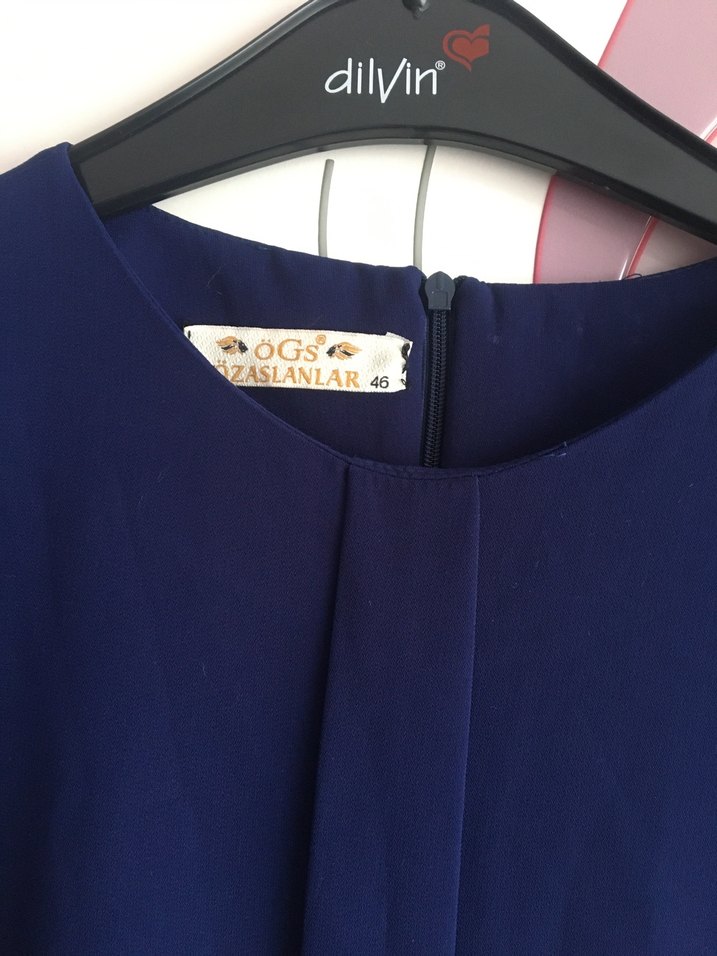 Lacivert Drapeli Uzun Kollu Kadın Elbise - Görsel 2