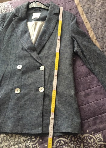 Gri Düğmeli Denim Kadın Blazer - Görsel 4