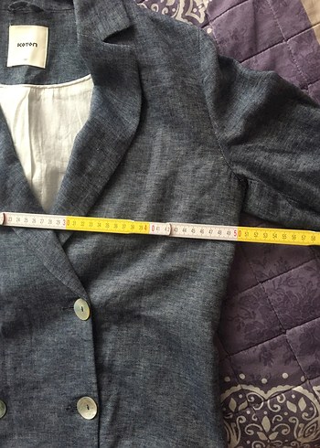 Gri Düğmeli Denim Kadın Blazer - Görsel 3