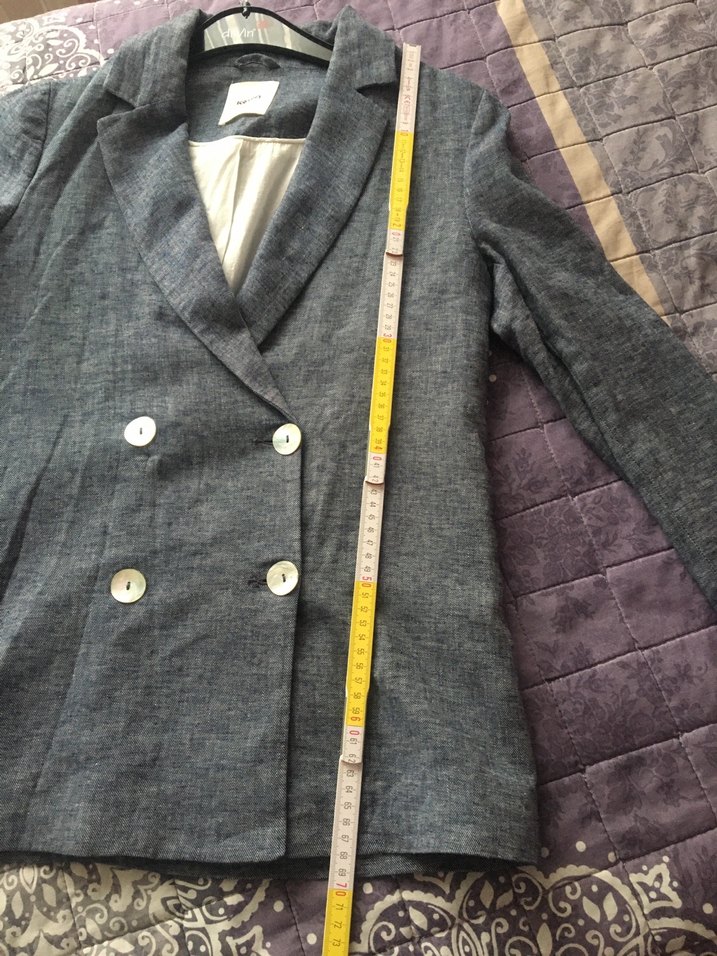 Gri Düğmeli Denim Kadın Blazer - Görsel 4