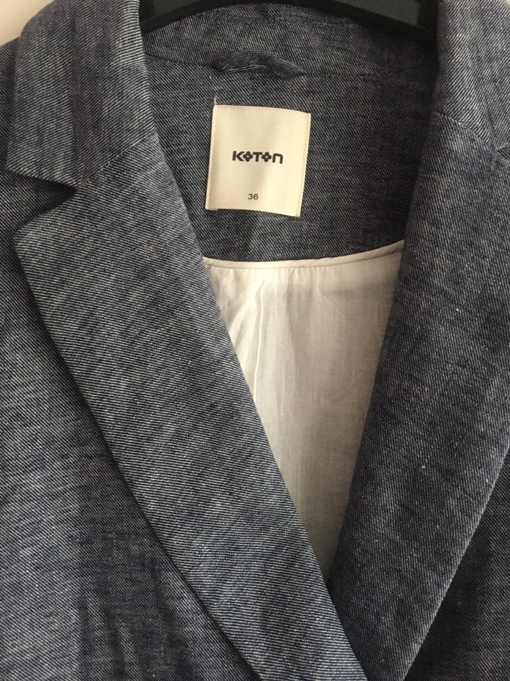 Gri Düğmeli Denim Kadın Blazer - Görsel 2