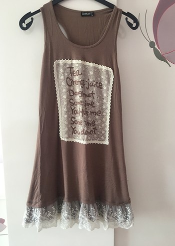 Dantel Detaylı Bohem Bej Midi Tunik
