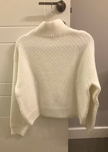 Kadın Beyaz Bohem Yüksek Yakalı Yün Kazak - Görsel 3