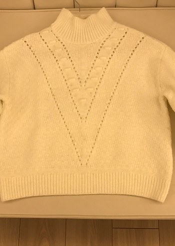 Kadın Beyaz Bohem Yüksek Yakalı Yün Kazak - Görsel 6