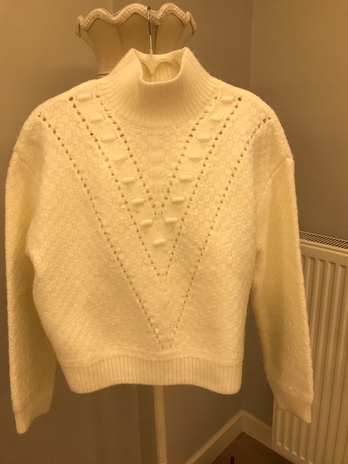 Kadın Beyaz Bohem Yüksek Yakalı Yün Kazak - Görsel 2