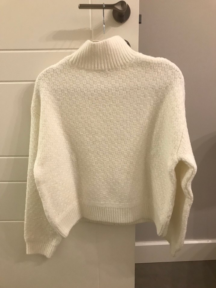 Kadın Beyaz Bohem Yüksek Yakalı Yün Kazak - Görsel 3