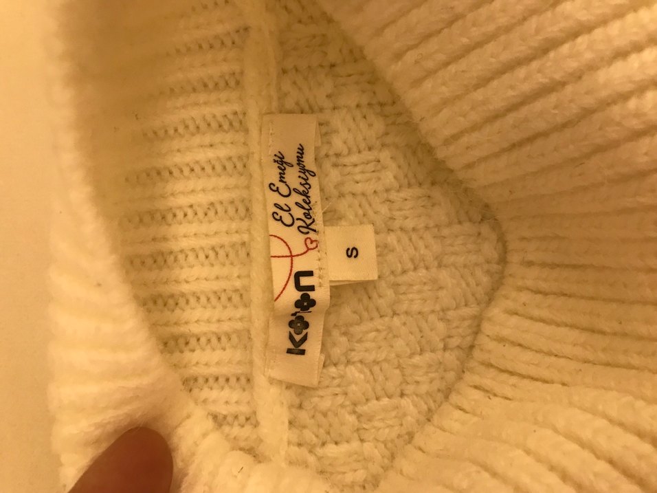 Kadın Beyaz Bohem Yüksek Yakalı Yün Kazak - Görsel 4