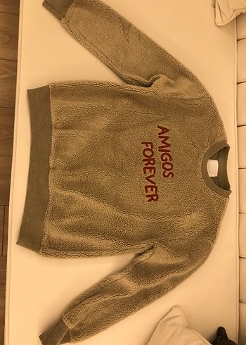 Kız Çocuk Kahverengi Peluş Sweatshirt - Görsel 5