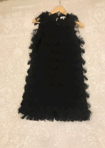 Siyah Nakışlı Volanlı Midi Elbise - Görsel 4