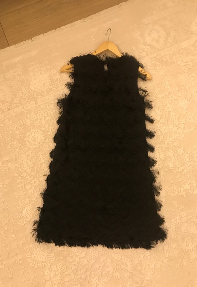 Siyah Nakışlı Volanlı Midi Elbise - Görsel 5