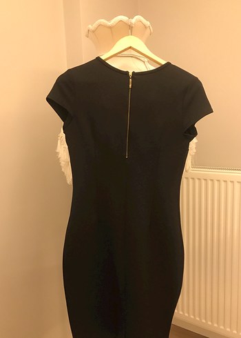 Boncuk İşlemeli V Yakalı Siyah Midi Elbise - Görsel 3