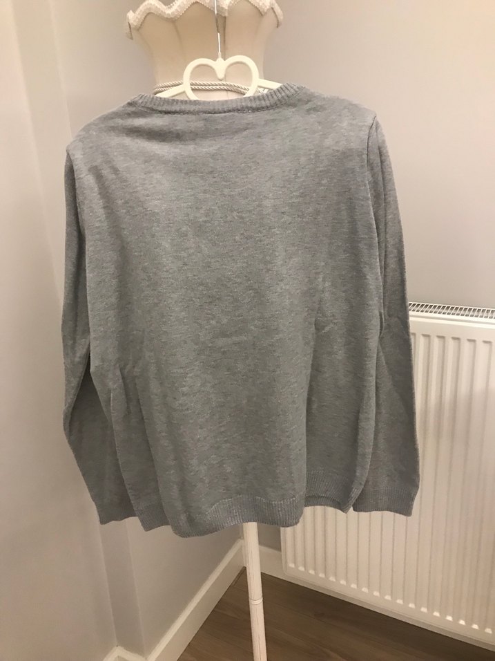 Gri Uzun Kollu Triko Kadın Kazak - Görsel 2