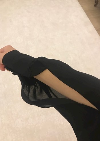 Kolu yırtmaçlı , Siyah Uzun Kollu Kadın Gömlek - Görsel 5