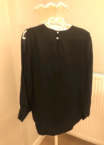 Kolu yırtmaçlı , Siyah Uzun Kollu Kadın Gömlek - Görsel 2