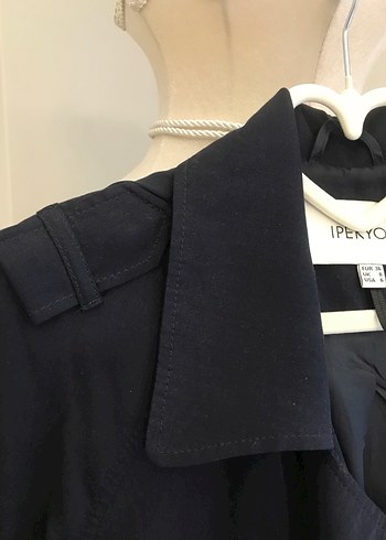 Lacivert Uzun Kadın Trençkot - Görsel 5