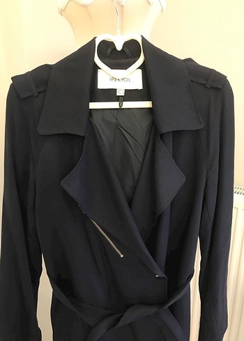 Lacivert Uzun Kadın Trençkot - Görsel 2