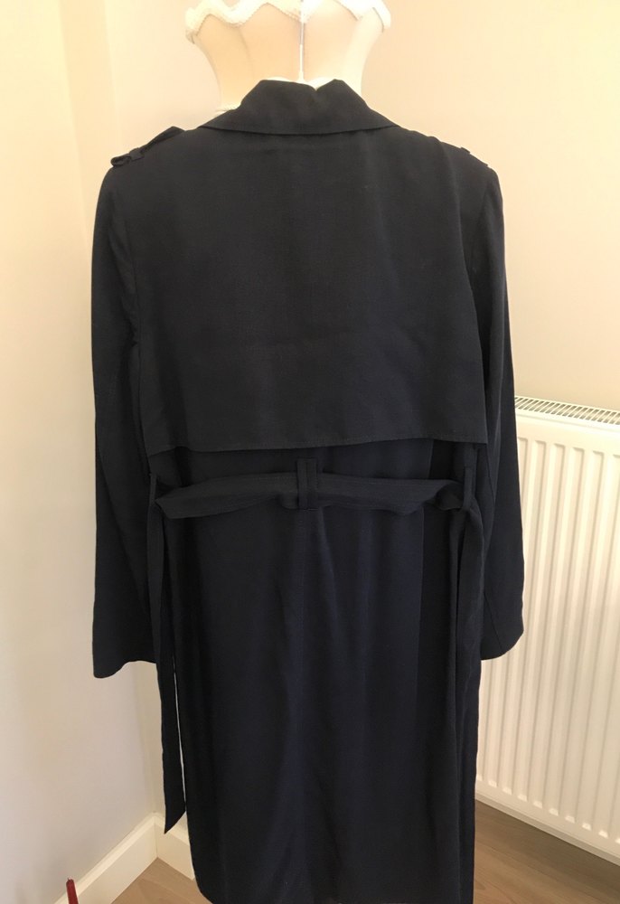 Lacivert Uzun Kadın Trençkot - Görsel 4