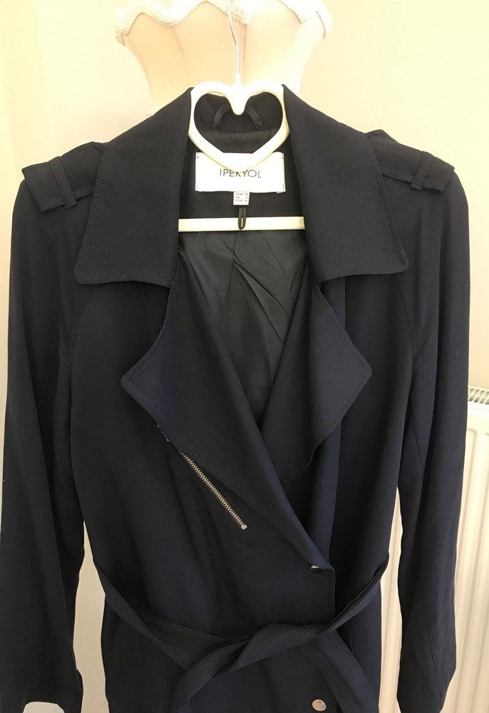 Lacivert Uzun Kadın Trençkot - Görsel 2