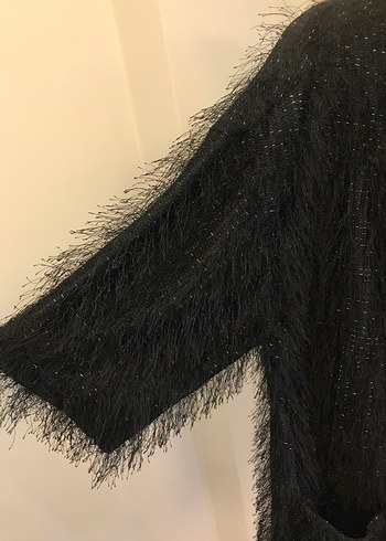 Siyah Kürklü Kadın Midi Hırka - Görsel 4