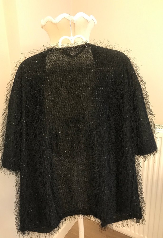 Siyah Kürklü Kadın Midi Hırka - Görsel 3