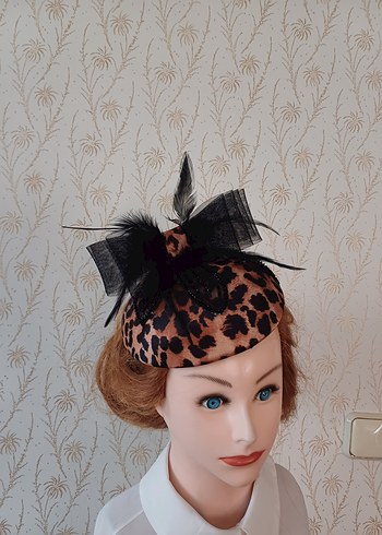 Kahverengi Leopar Desenli Vintage Kadın Şapka