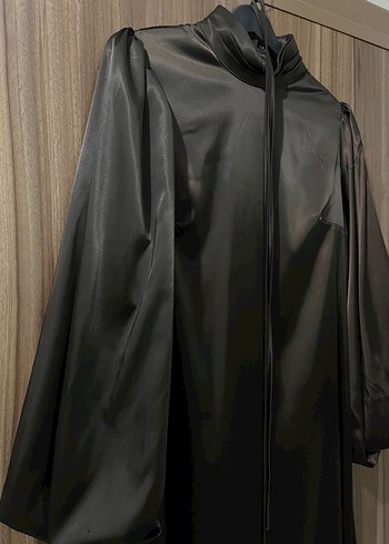 Kahverengi Uzun Kollu Saten Elbise - Görsel 4