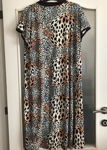 Leopar Desenli Fermuarlı Pamuklu Elbise - Görsel 5