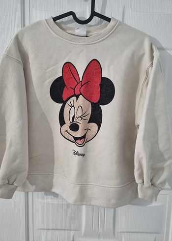 Beyaz Minnie Baskılı Kız kazak Sweatshirt