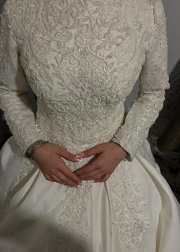 Uzun Kollu Beyaz  Gelinlik - Görsel 3