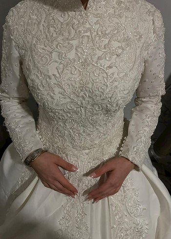 Uzun Kollu Beyaz  Gelinlik - Görsel 11