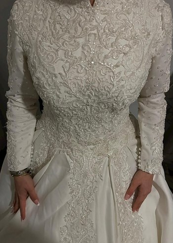 Uzun Kollu Beyaz  Gelinlik - Görsel 4