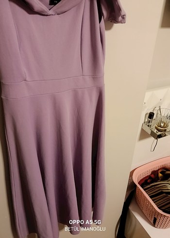 Mor Midi Boy Madonna yaka Kadın Elbise - Görsel 2