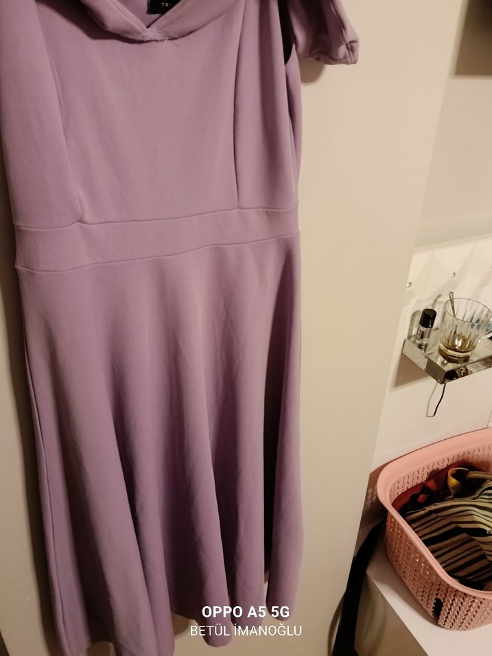 Mor Midi Boy Madonna yaka Kadın Elbise - Görsel 2