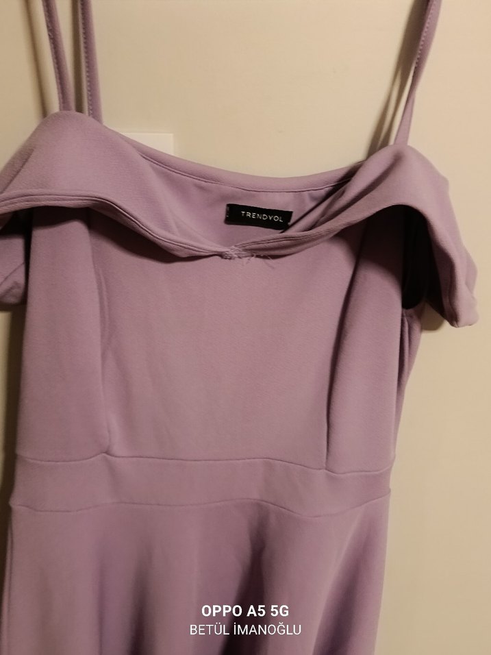 Mor Midi Boy Madonna yaka Kadın Elbise - Görsel 4