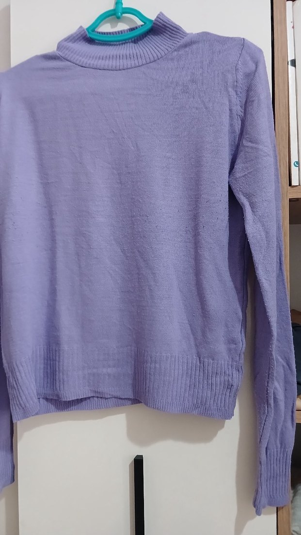 Kadın Mor Triko Uzun Kollu Kazak - Görsel 2
