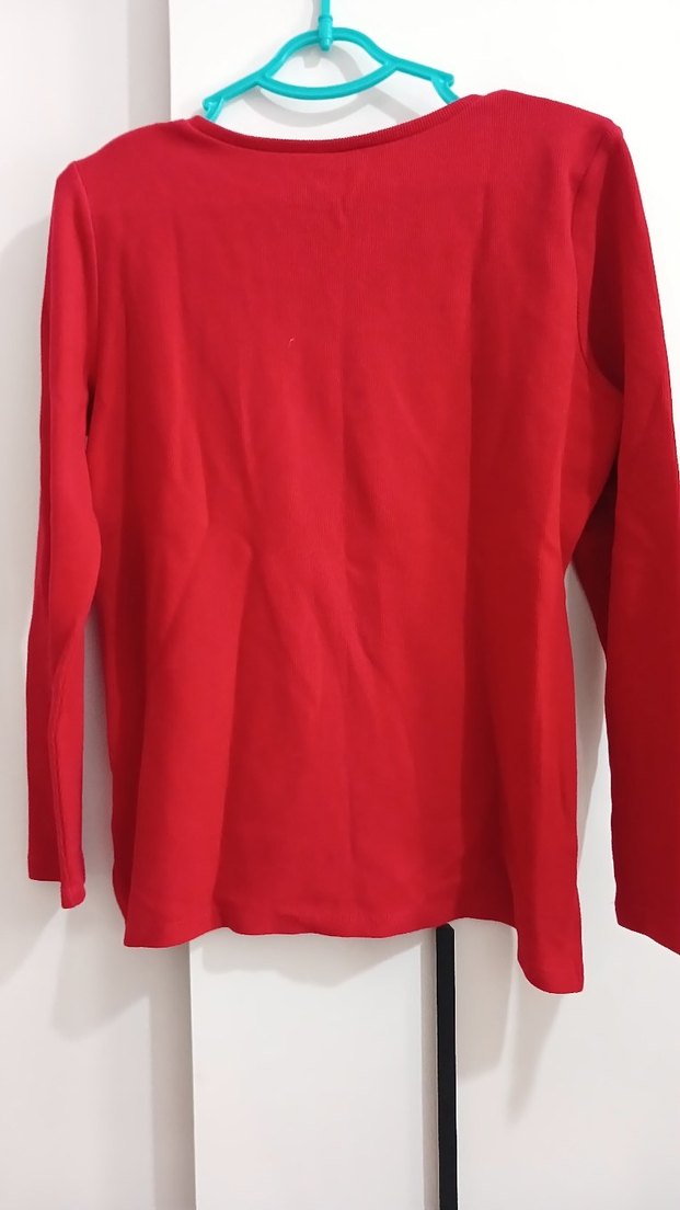 Kırmızı Uzun Kollu Baskılı Pamuklu Kazak - Görsel 3