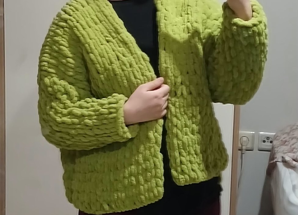 Kadın Yeşil Örgü Salaş Hırka - Görsel 2