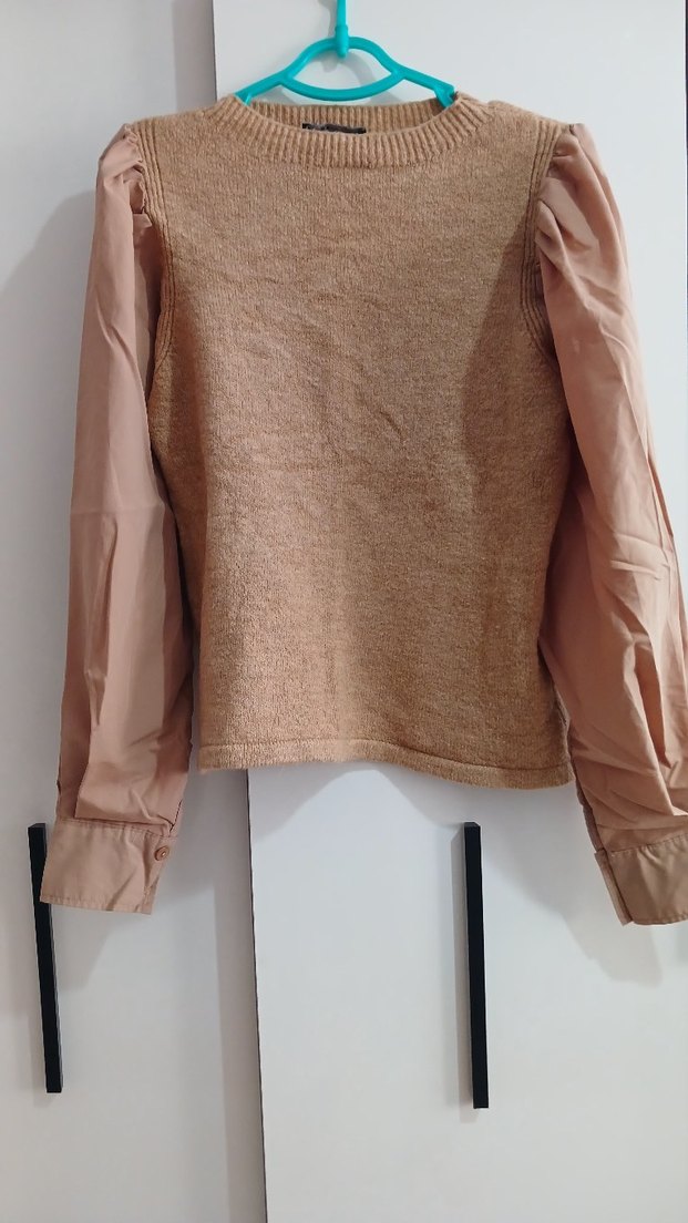 Bej Örgü Triko Kadın Kazak - Görsel 2